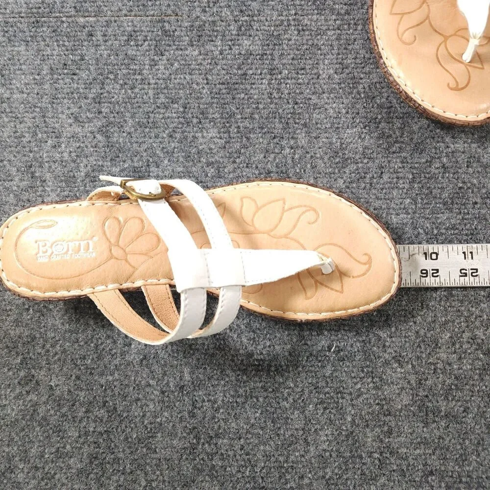 Born Iris White Leather Wedge Thong Sandal Womens Size 7 Buckle Strap - Picture 9 of 10